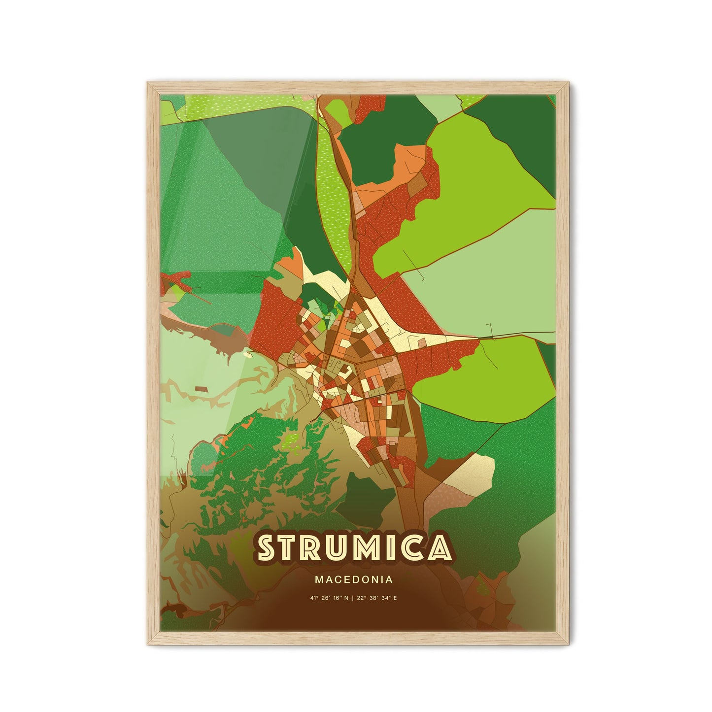 Colorful STRUMICA NORTH MACEDONIA Fine Art Map Farmhouse