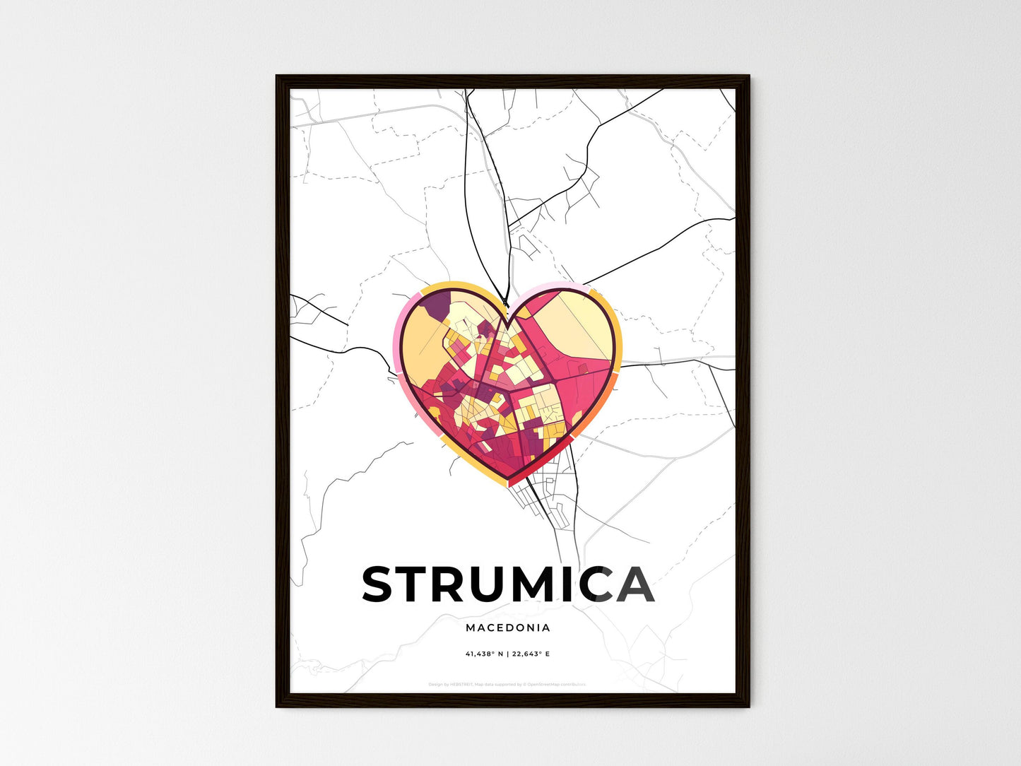 Strumica North Macedonia wedding art map with heart icon