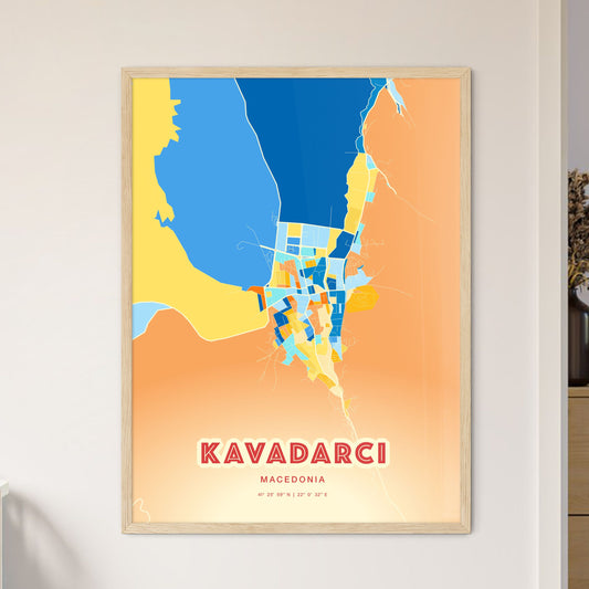 Colorful KAVADARCI NORTH MACEDONIA Fine Art Map Blue Orange