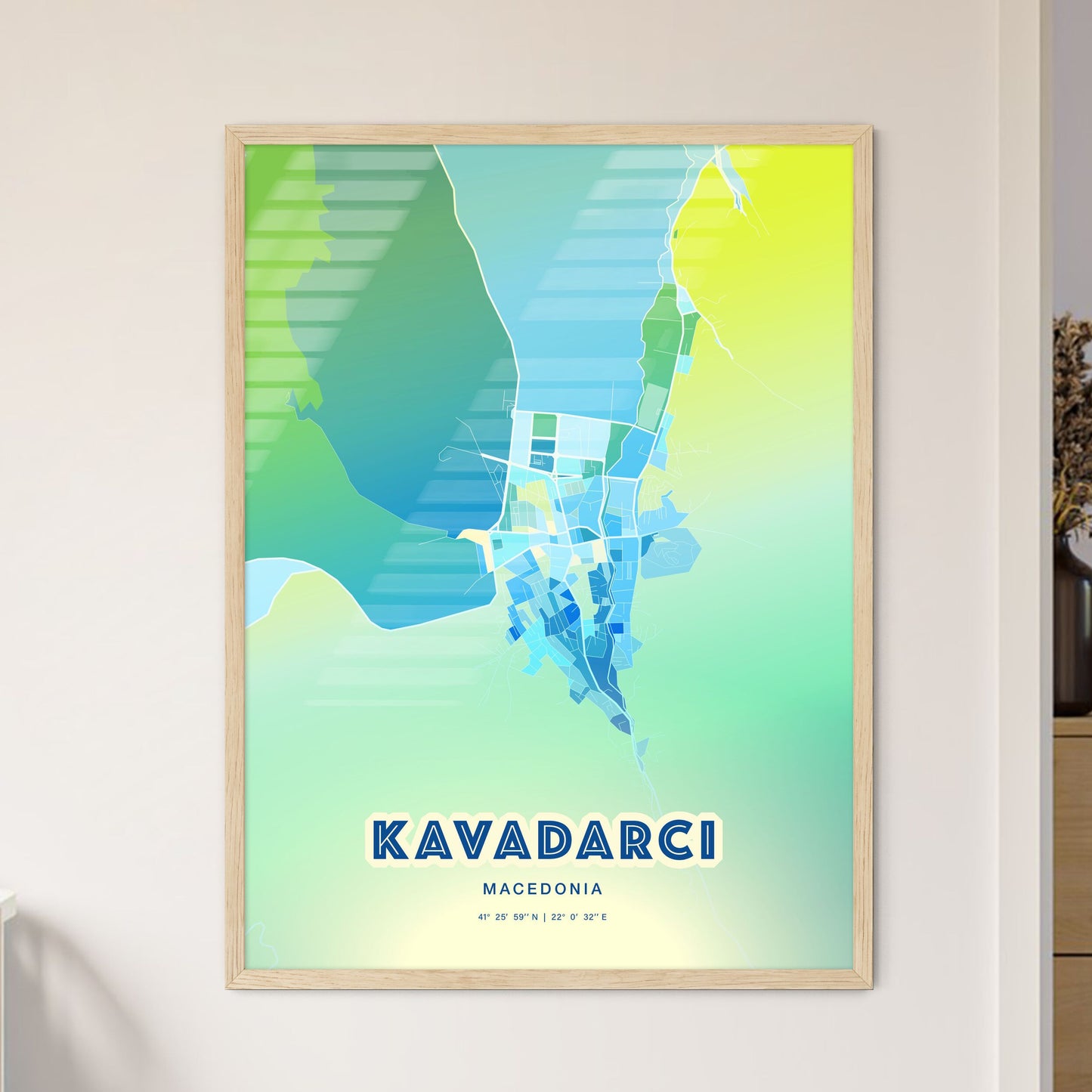 Colorful KAVADARCI NORTH MACEDONIA Fine Art Map Cool Blue