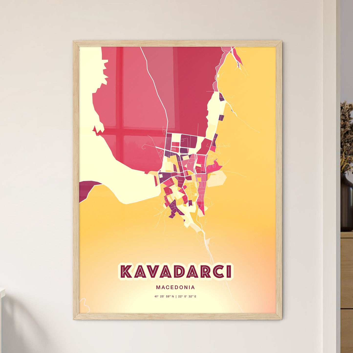 Colorful KAVADARCI NORTH MACEDONIA Fine Art Map Hot Red