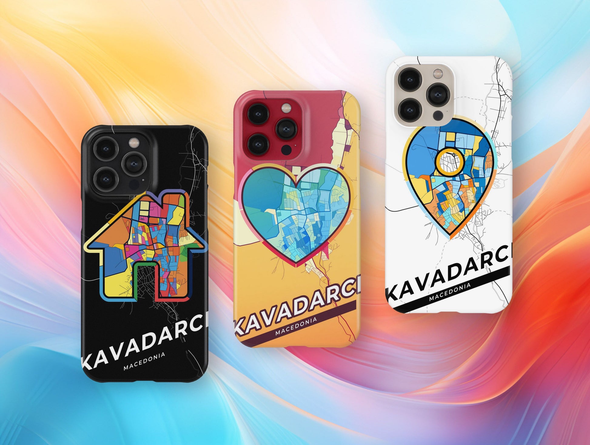 Kavadarci North Macedonia slim phone case with colorful icon. Birthday, wedding or housewarming gift. Couple match cases.