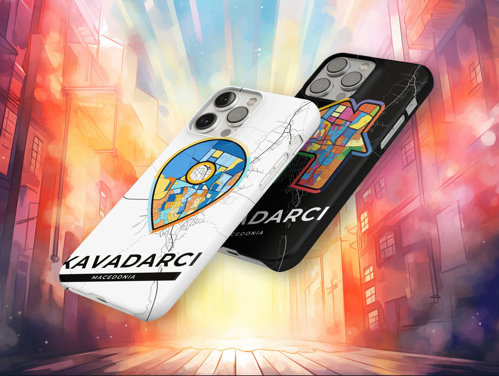 Kavadarci North Macedonia slim phone case with colorful icon. Birthday, wedding or housewarming gift. Couple match cases.