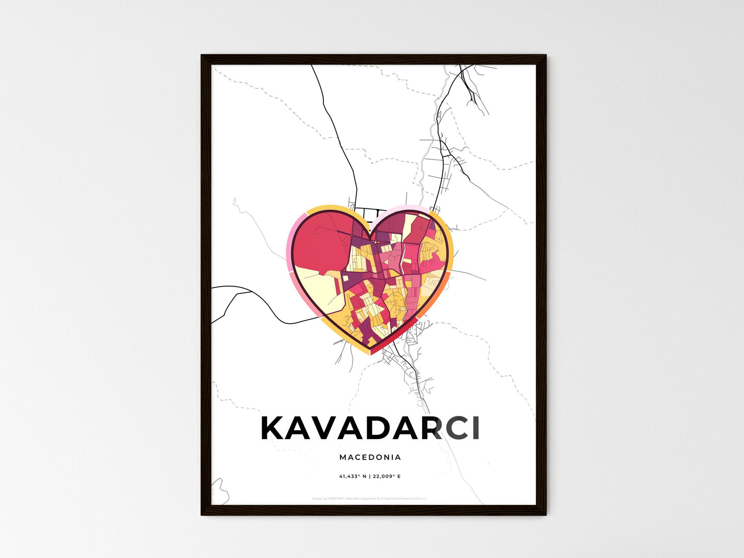 Kavadarci North Macedonia wedding art map with heart icon