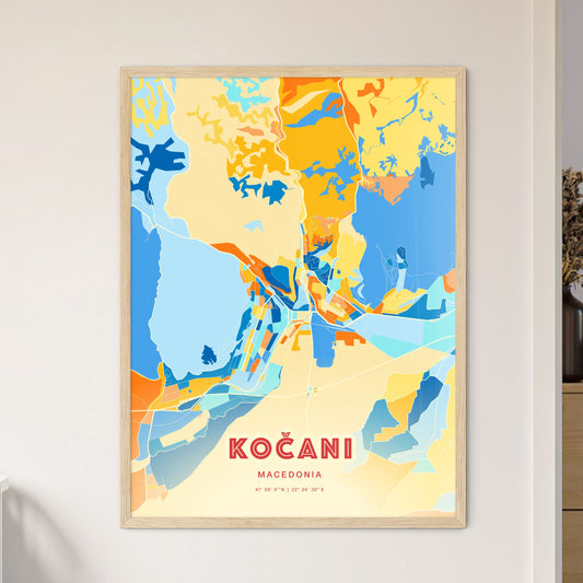 Colorful KOČANI NORTH MACEDONIA Fine Art Map Blue Orange