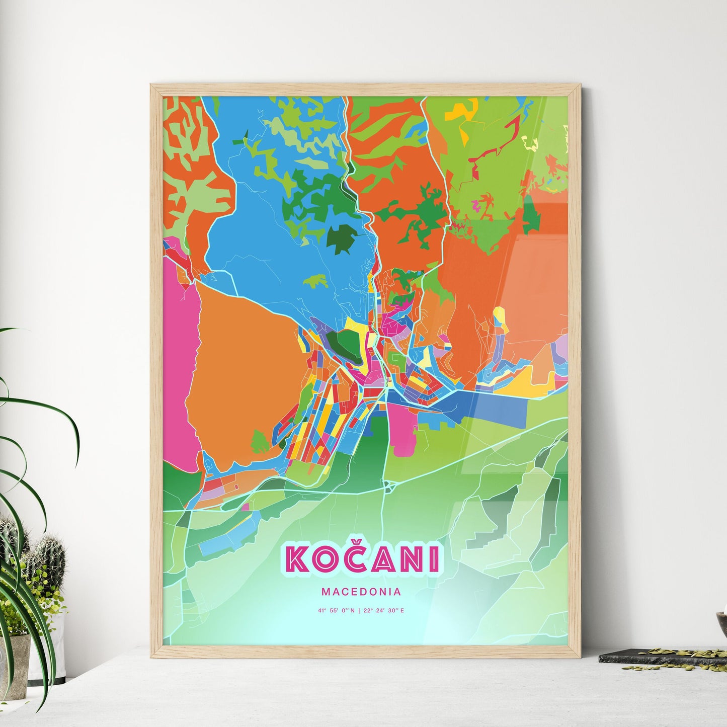 Colorful KOČANI NORTH MACEDONIA Fine Art Map Crazy Colors