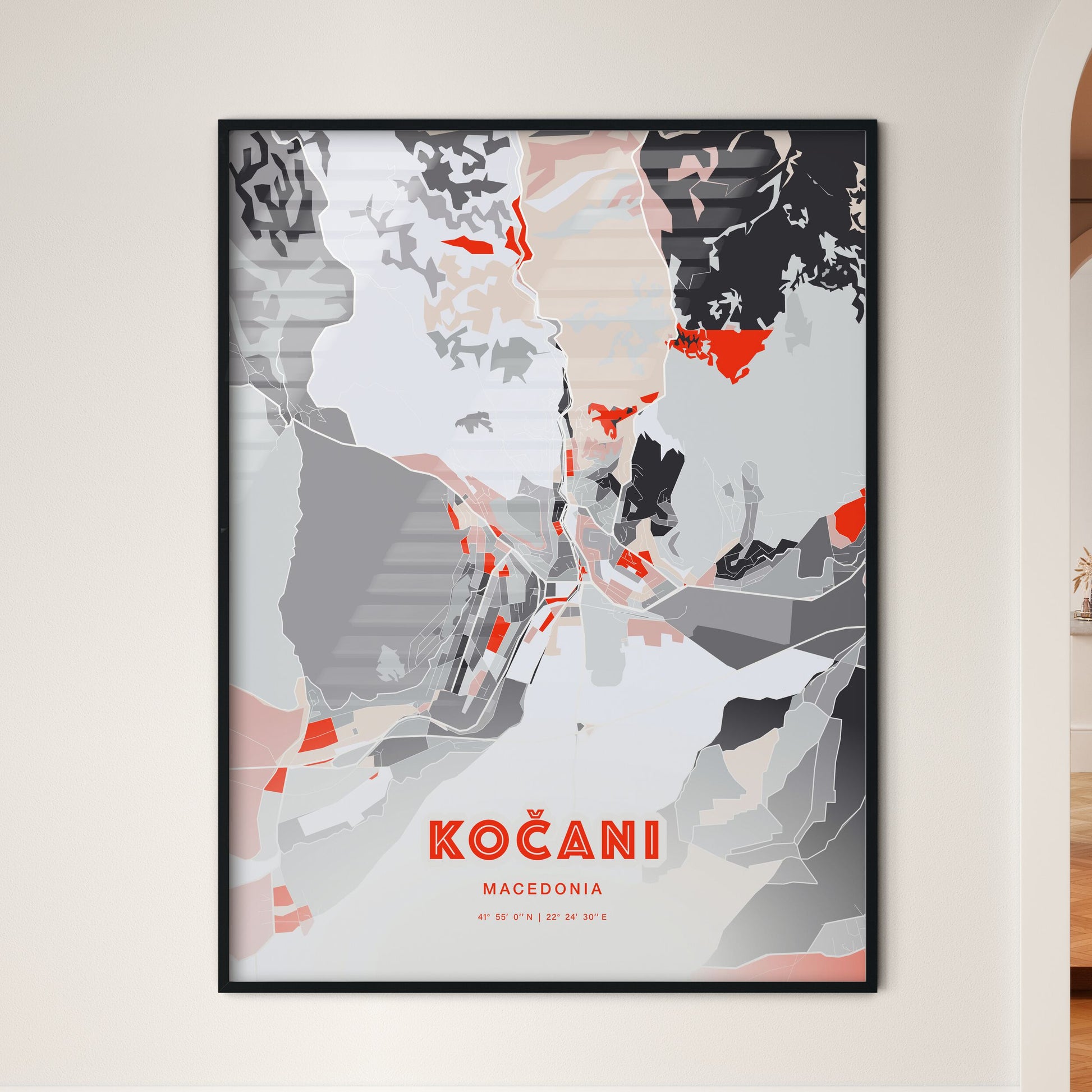 Colorful KOČANI NORTH MACEDONIA Fine Art Map Modern