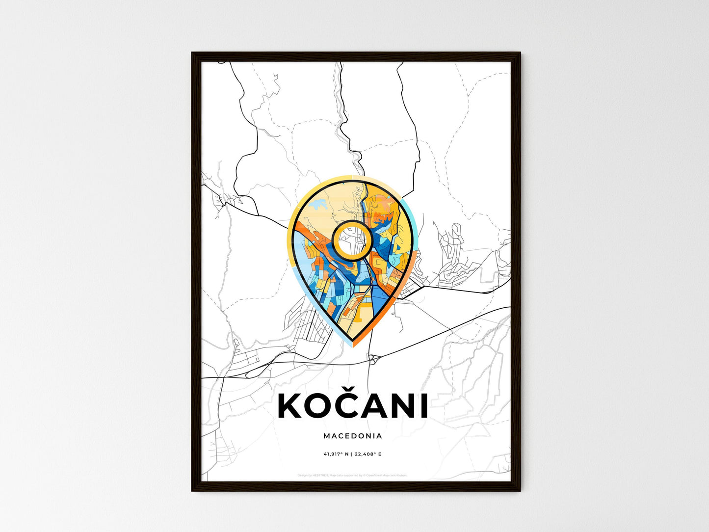 Kočani North Macedonia wedding art map with pointer icon