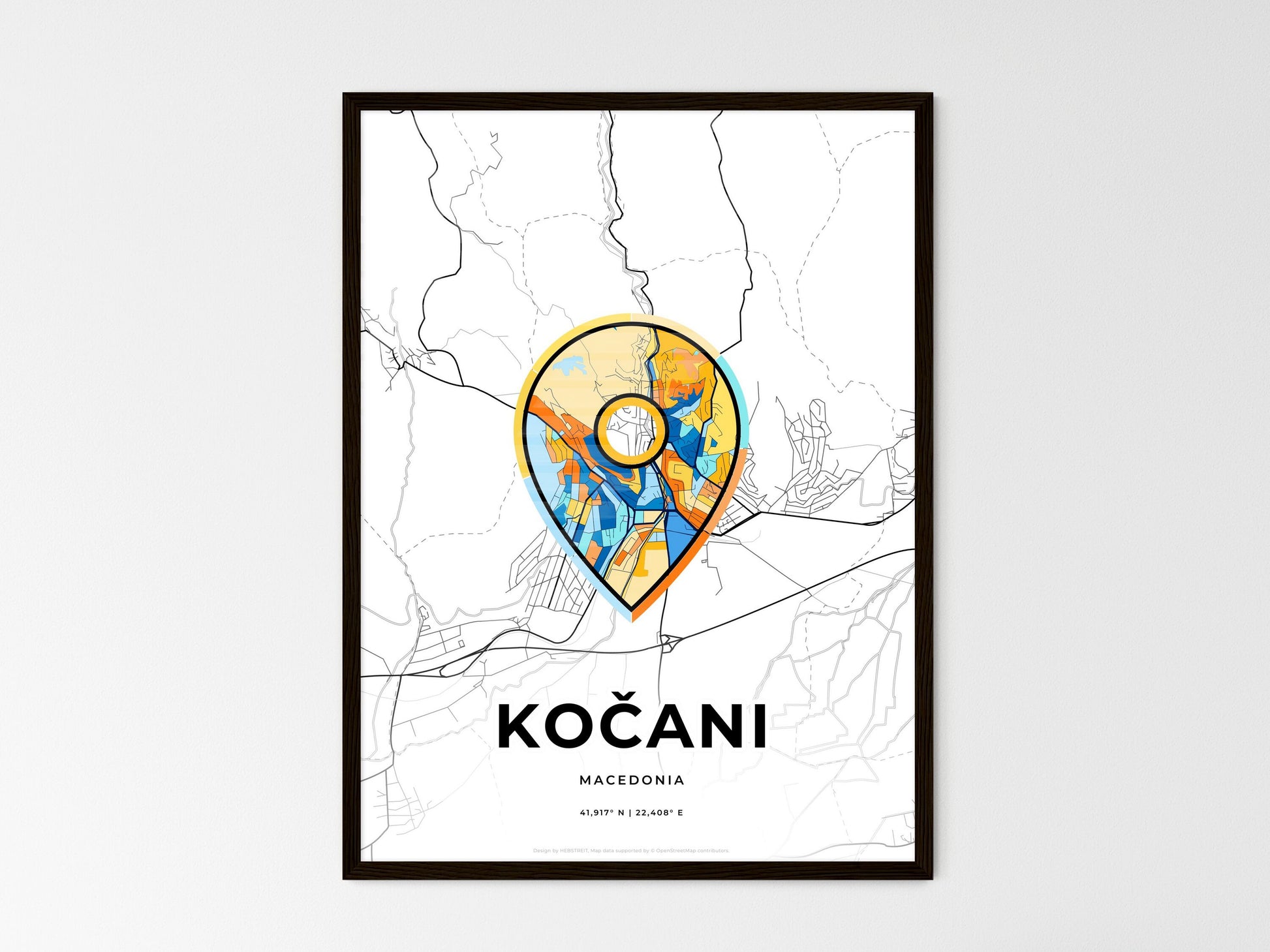 Kočani North Macedonia wedding art map with pointer icon