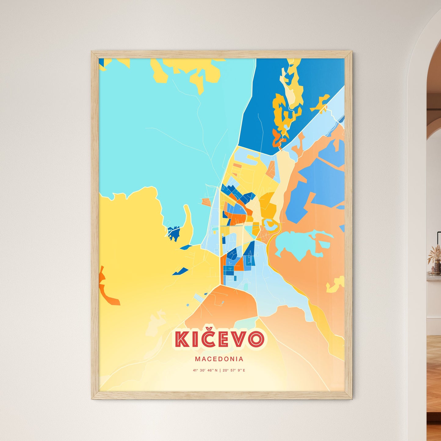 Colorful KIČEVO NORTH MACEDONIA Fine Art Map Blue Orange