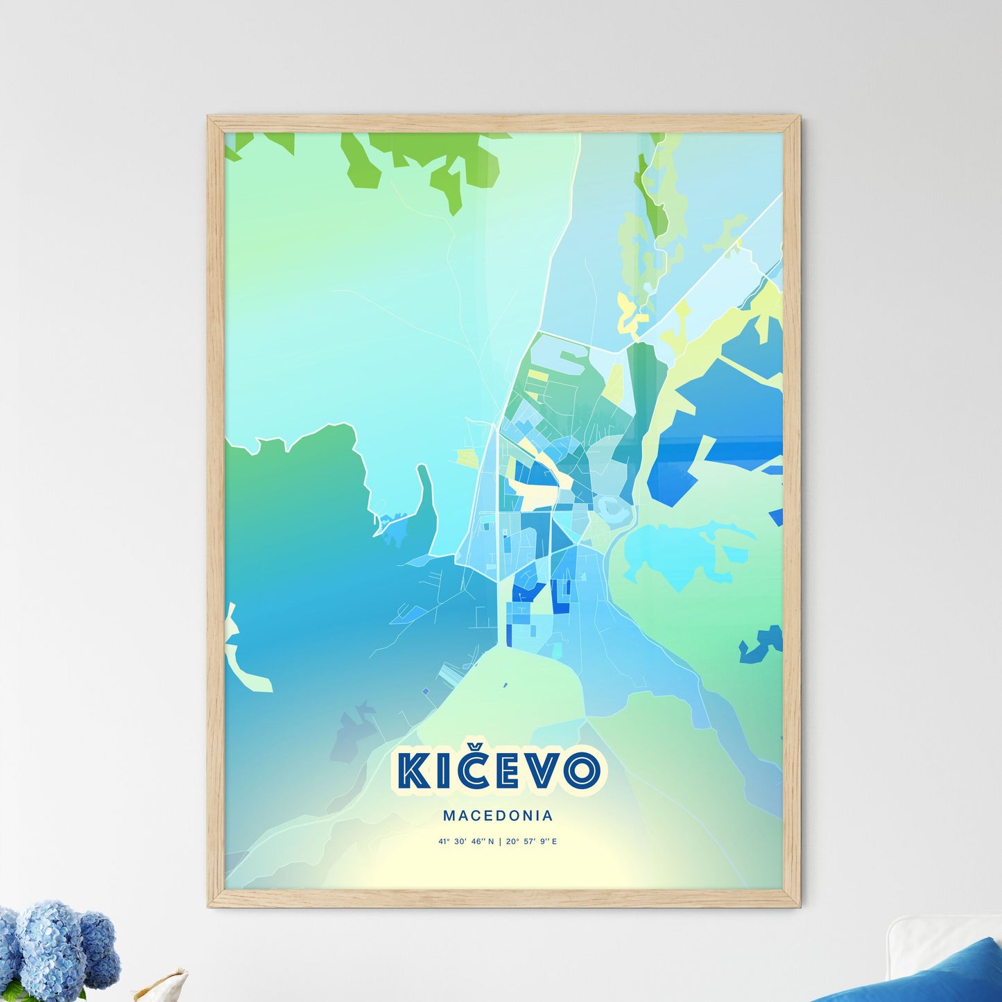 Colorful KIČEVO NORTH MACEDONIA Fine Art Map Cool Blue