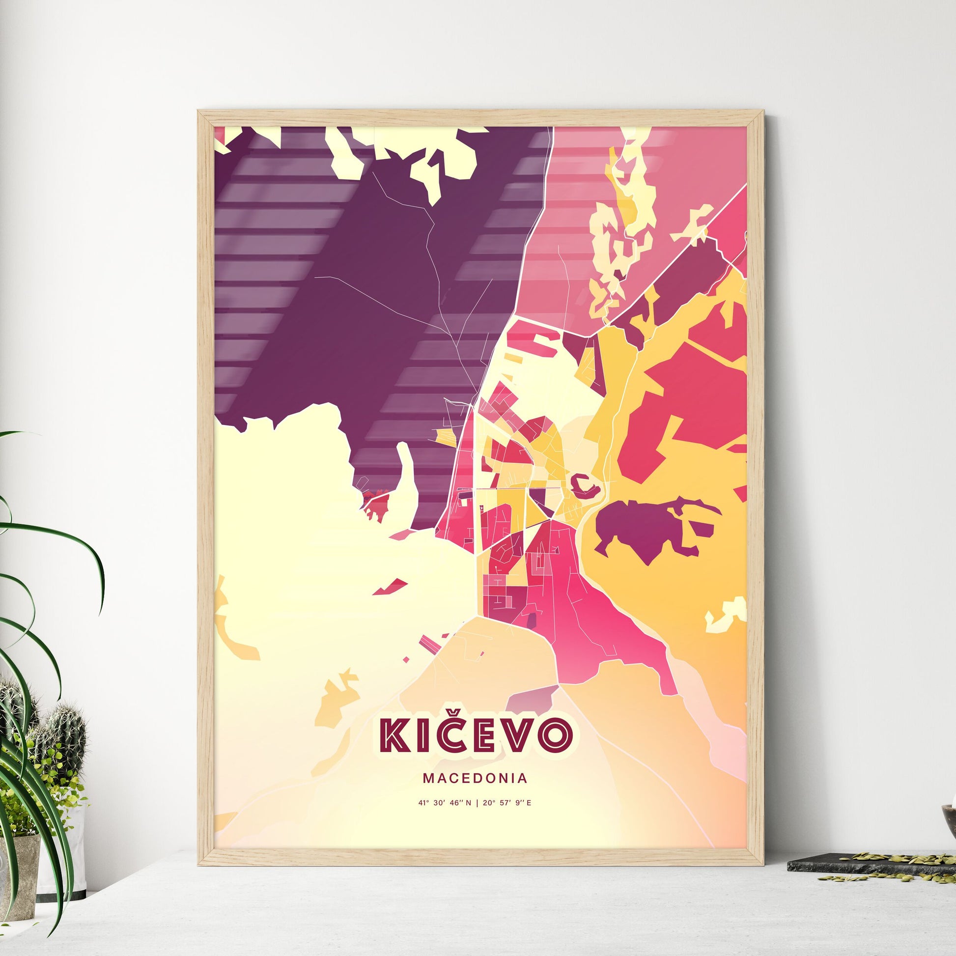 Colorful KIČEVO NORTH MACEDONIA Fine Art Map Hot Red