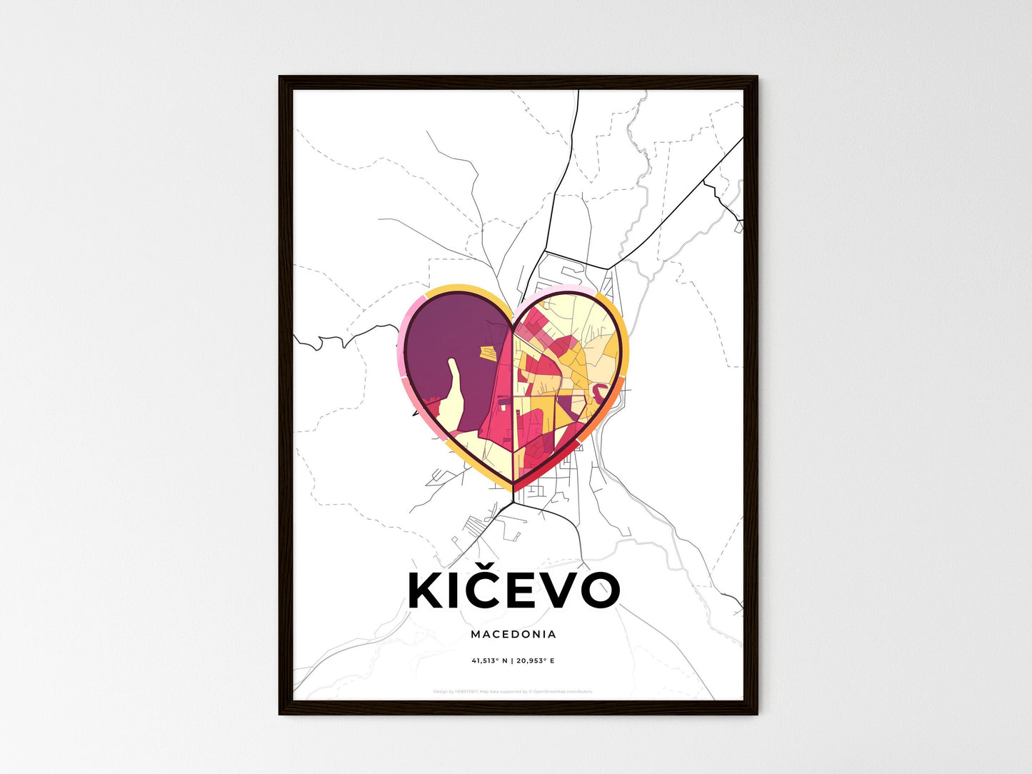 Kičevo North Macedonia wedding art map with heart icon