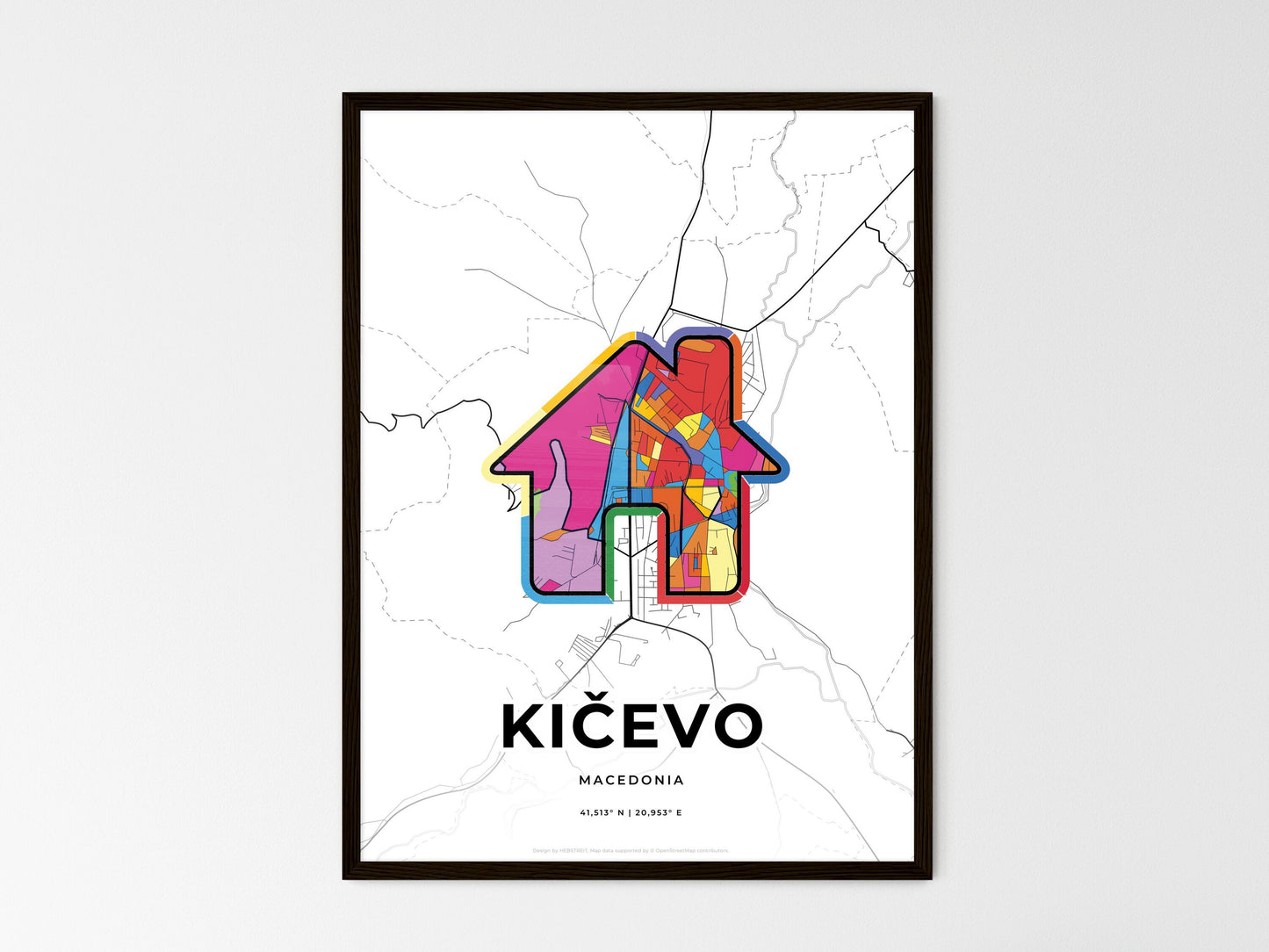 Kičevo North Macedonia wedding art map with home icon