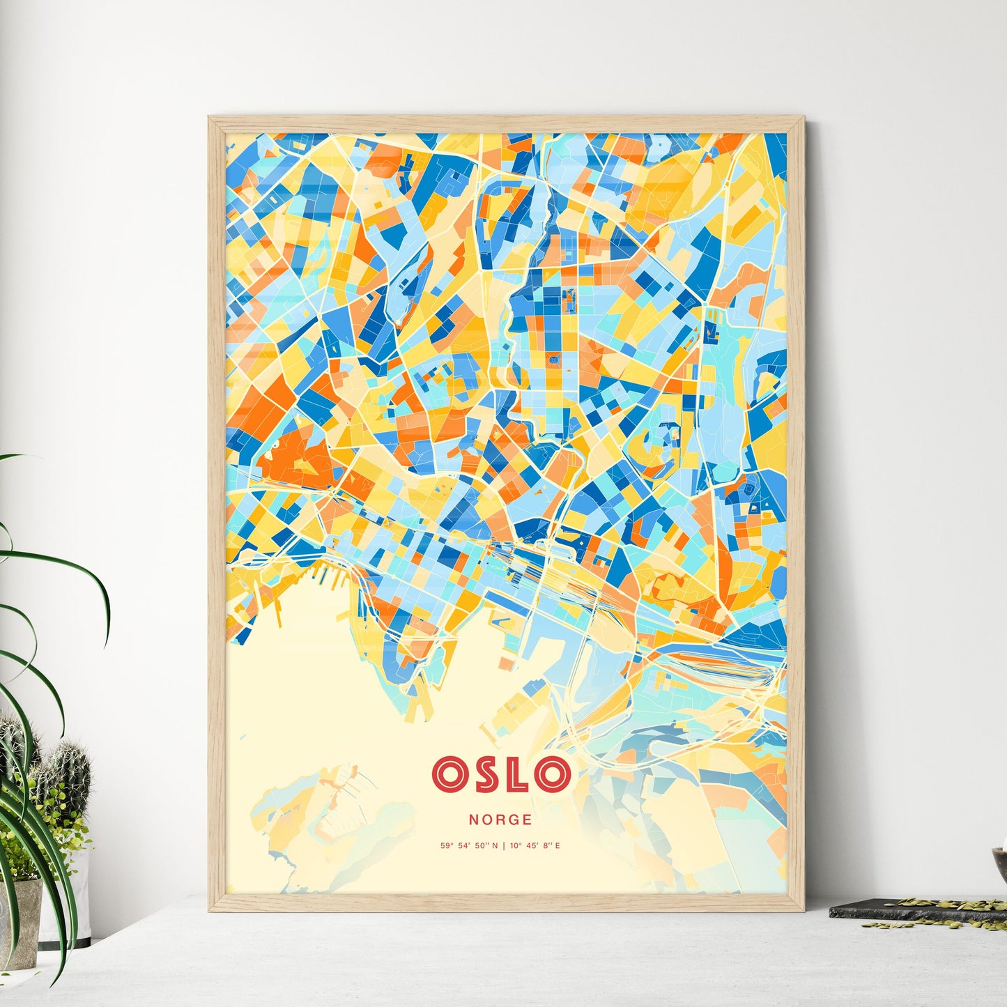 Colorful Oslo Norway Fine Art Map Blue Orange