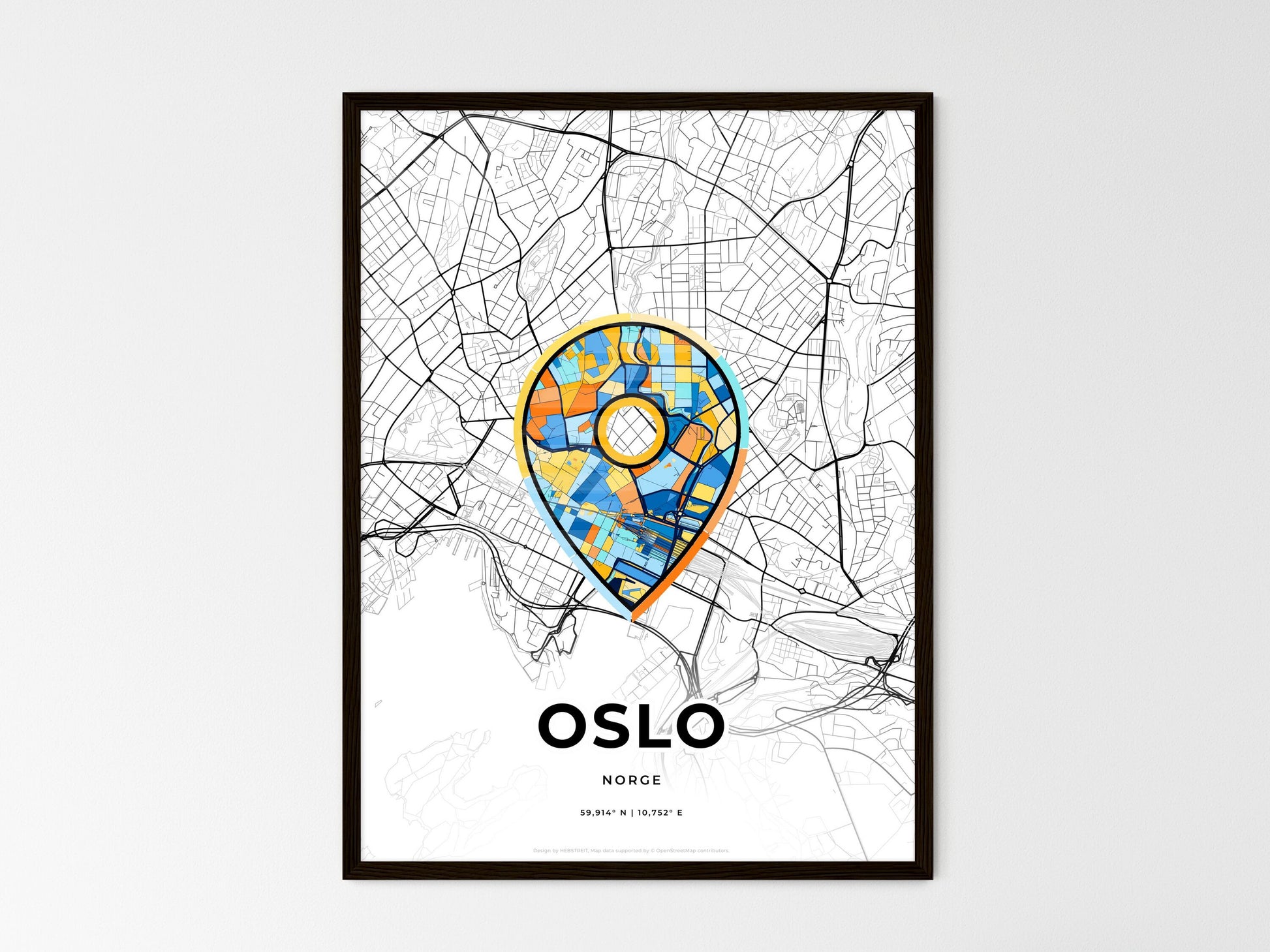 Oslo Norway wedding art map with pointer icon