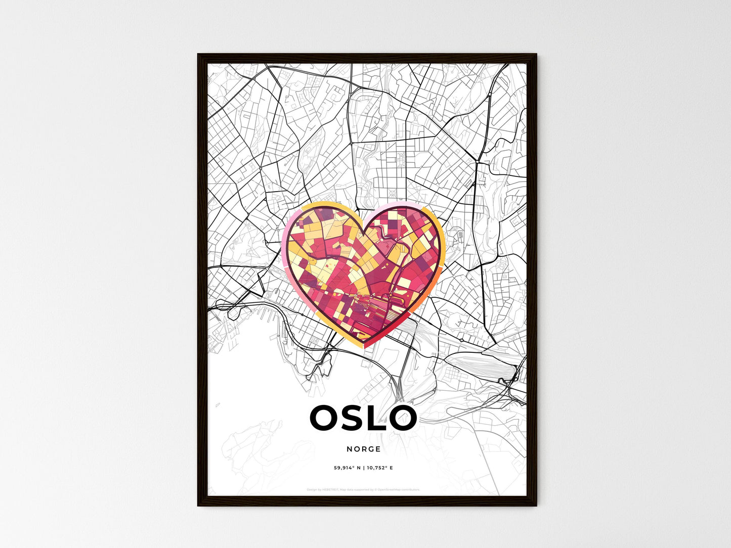 Oslo Norway wedding art map with heart icon
