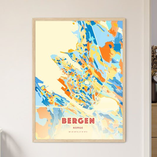 Colorful Bergen Norway Fine Art Map Blue Orange