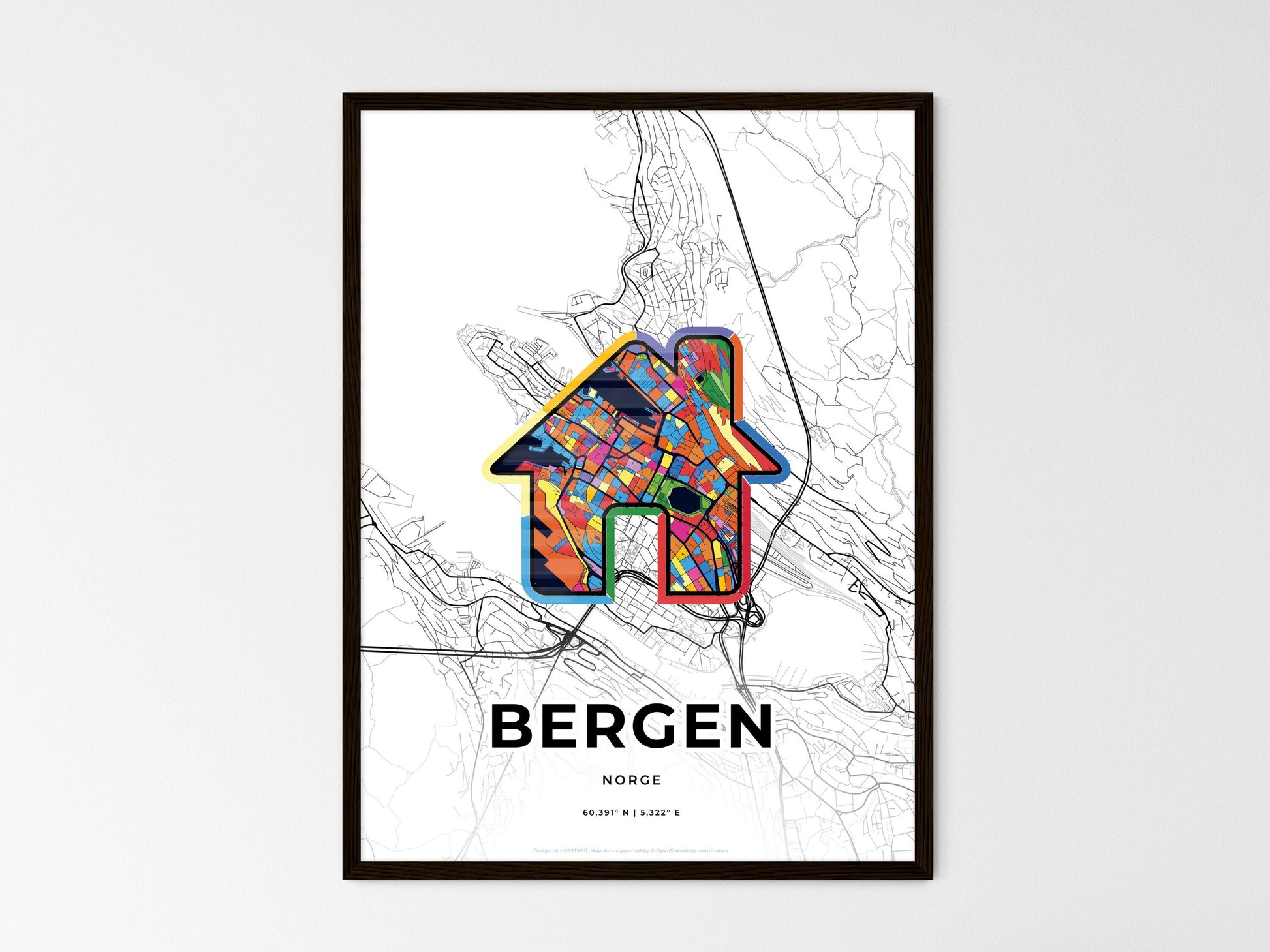 Bergen Norway wedding art map with home icon
