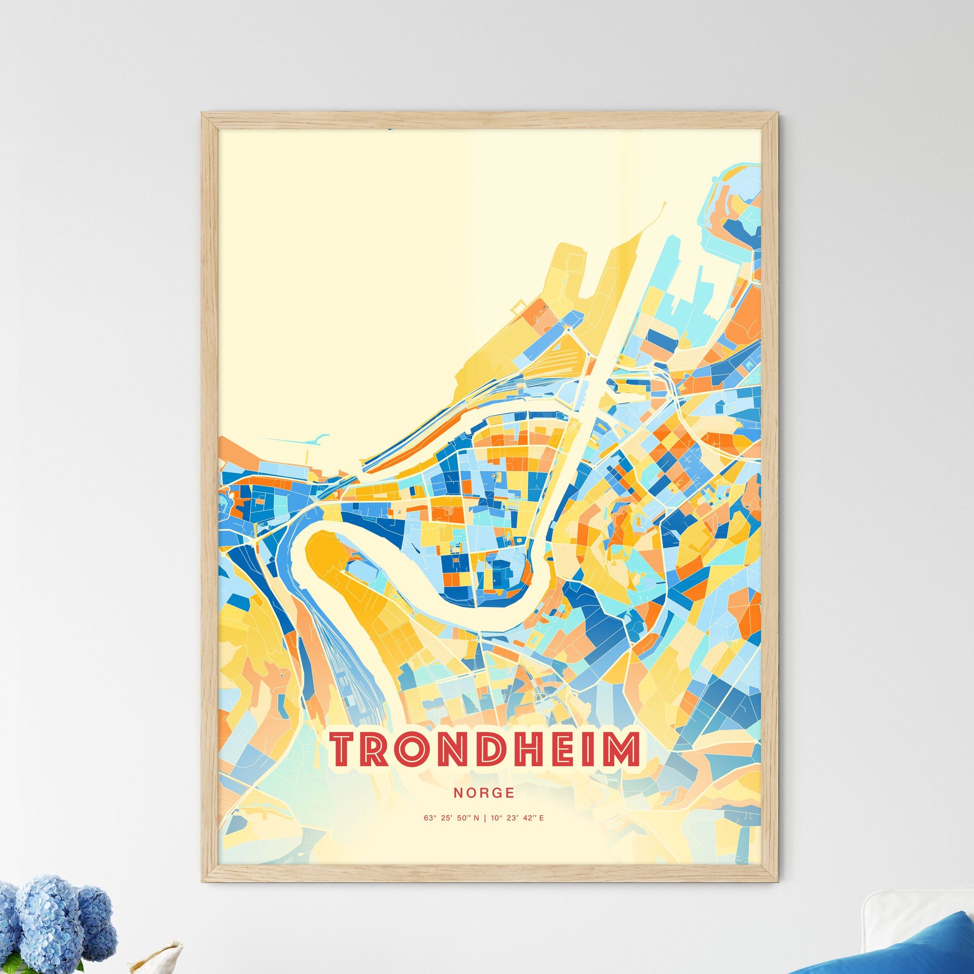 Colorful Trondheim Norway Fine Art Map Blue Orange