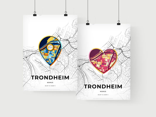 TRONDHEIM NORWAY minimal art map with a colorful icon. Where it all began, Couple map gift.