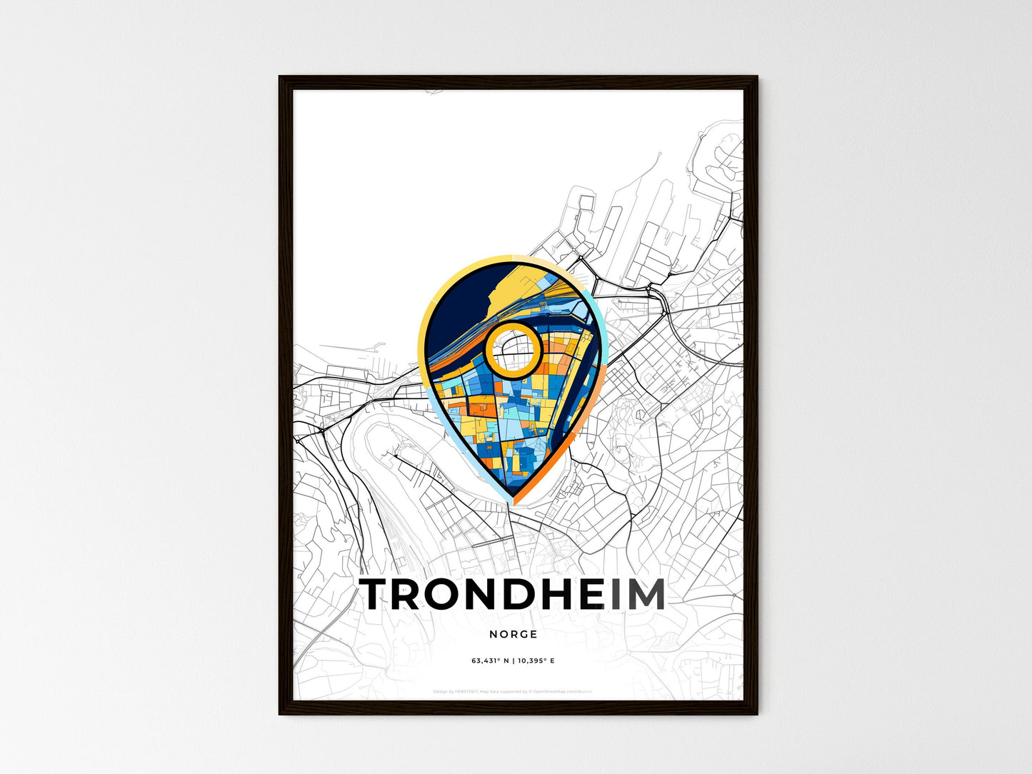 Trondheim Norway wedding art map with pointer icon