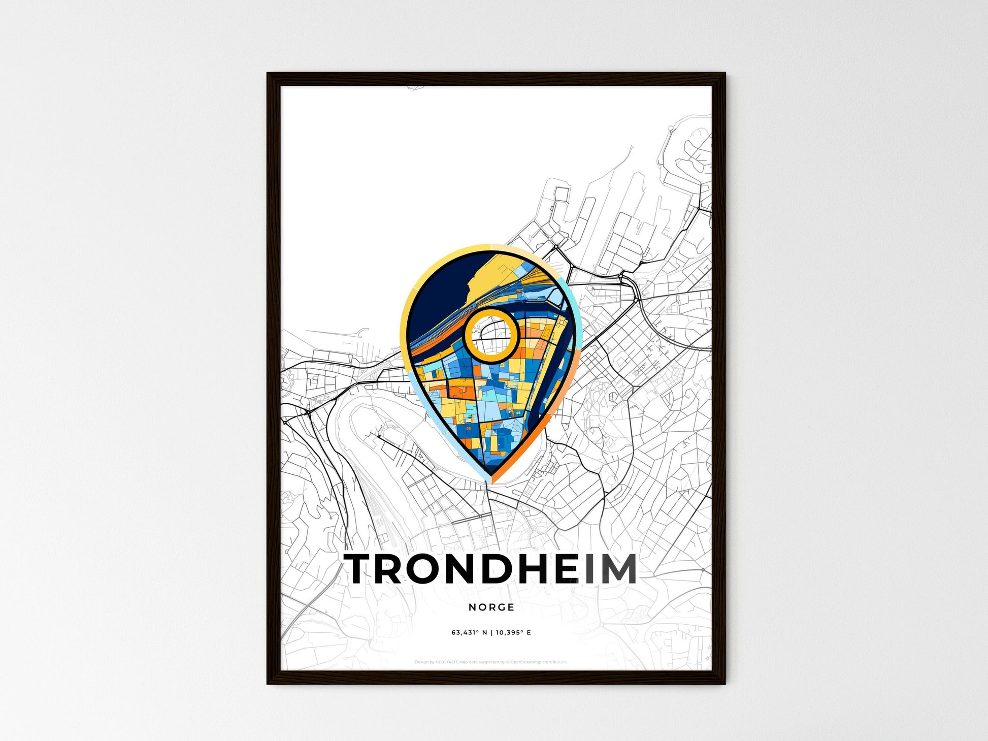 Trondheim Norway wedding art map with pointer icon