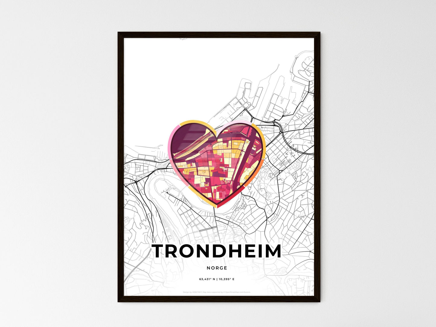 Trondheim Norway wedding art map with heart icon