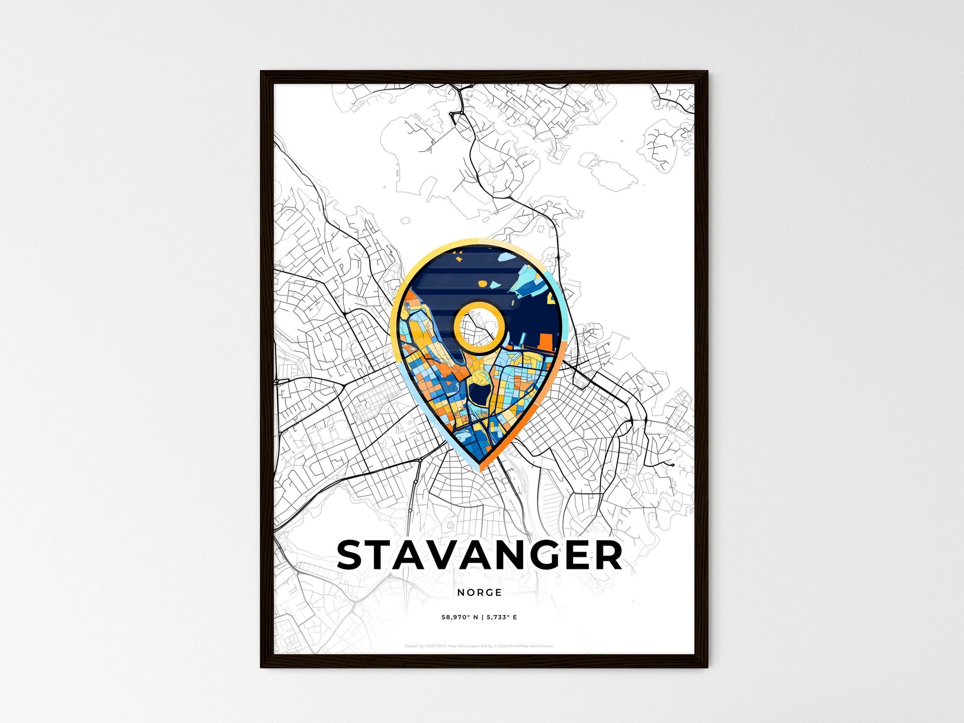 Stavanger Norway wedding art map with pointer icon