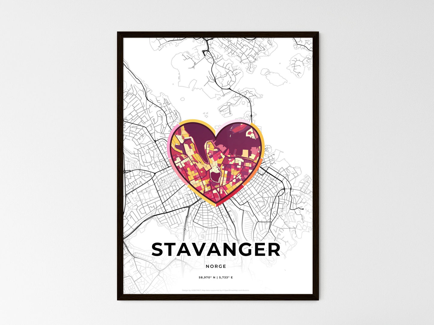 Stavanger Norway wedding art map with heart icon