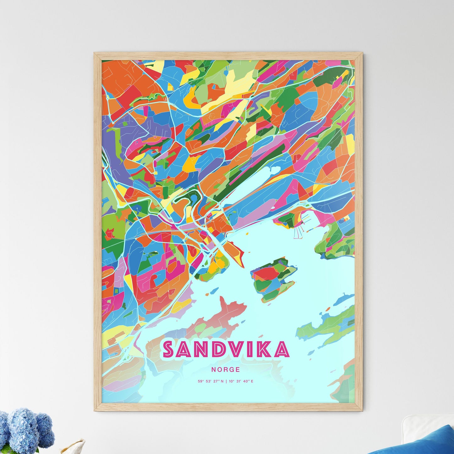 Colorful SANDVIKA NORWAY Fine Art Map Crazy Colors
