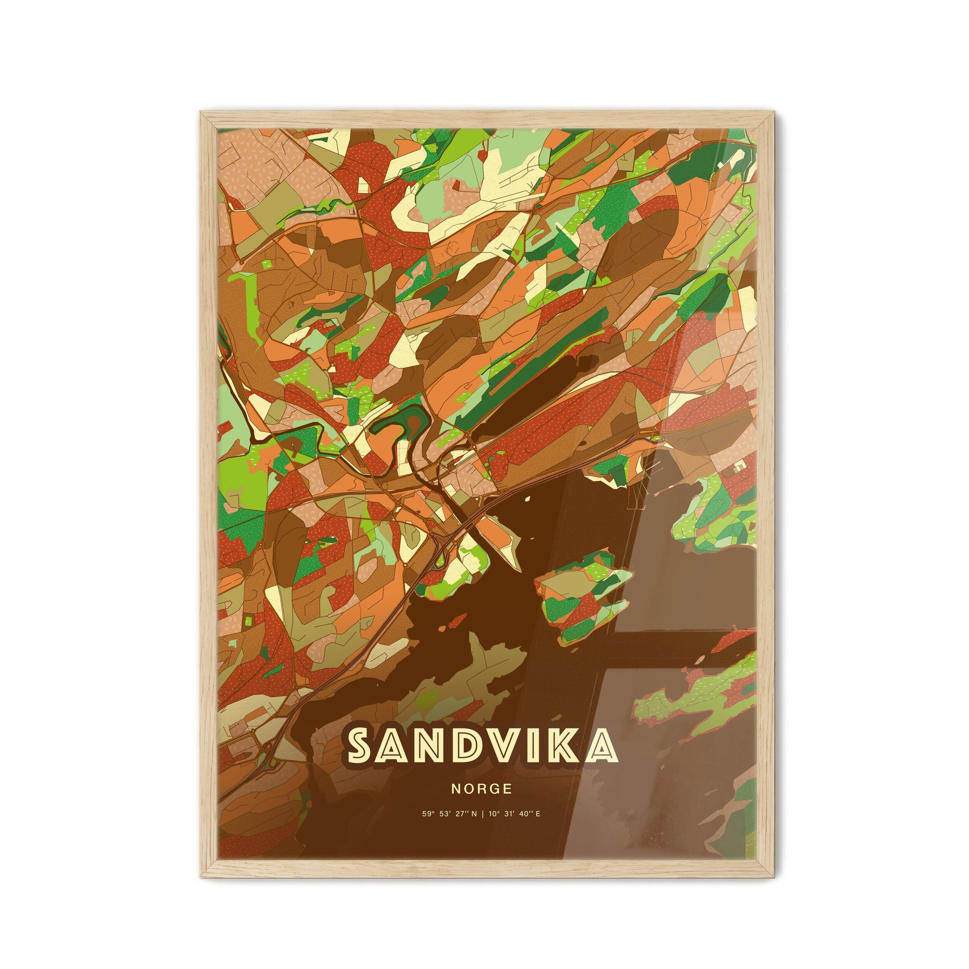 Colorful SANDVIKA NORWAY Fine Art Map Farmhouse