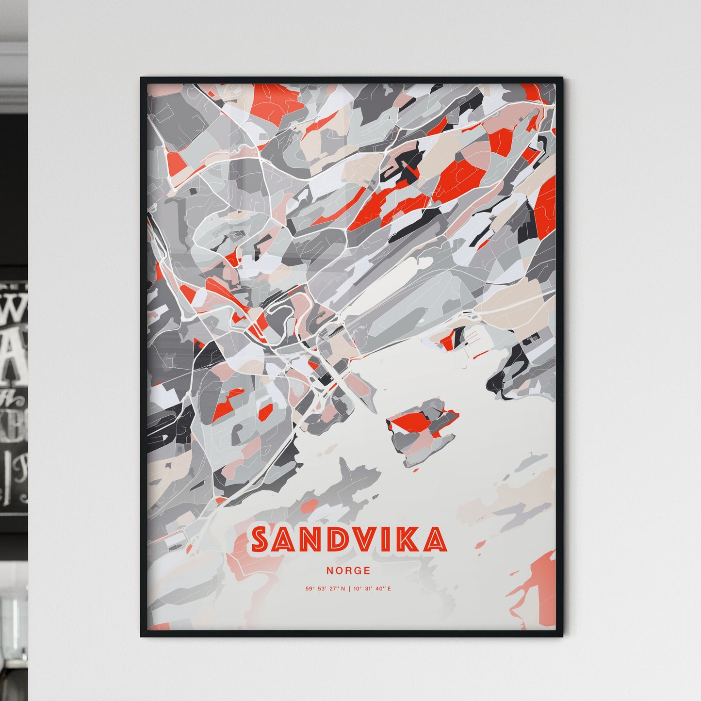 Colorful SANDVIKA NORWAY Fine Art Map Modern