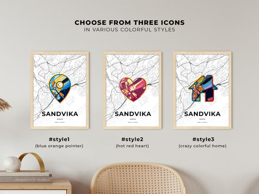 Sandvika Norway maps with colorful icons
