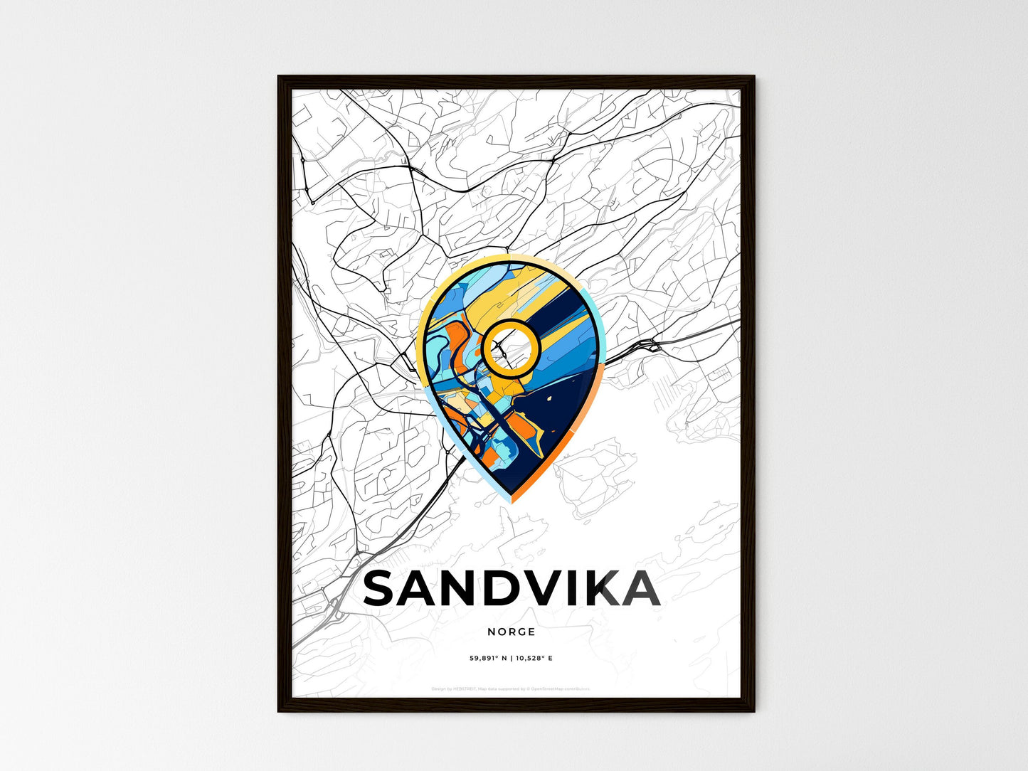 Sandvika Norway wedding art map with pointer icon