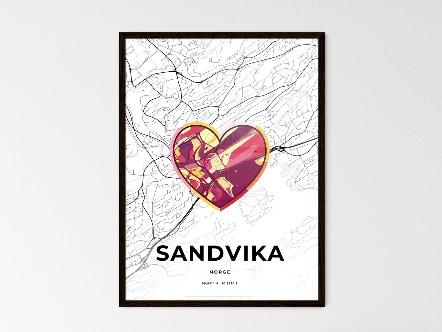Sandvika Norway wedding art map with heart icon