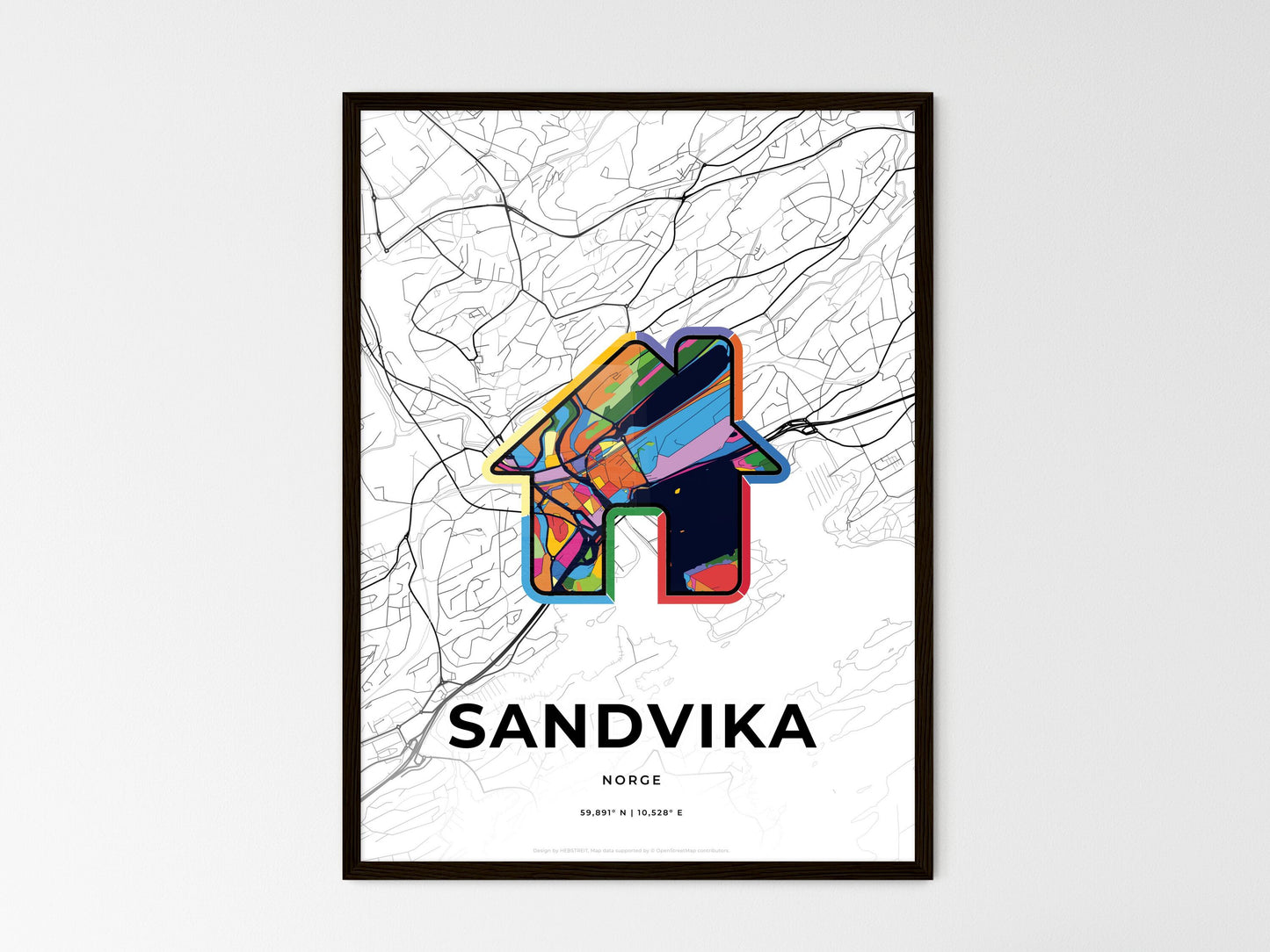 Sandvika Norway wedding art map with home icon