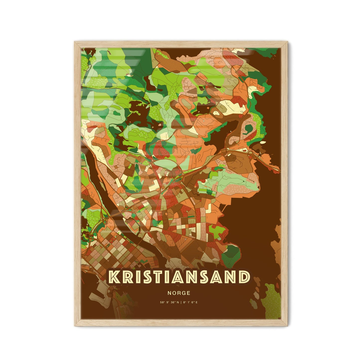 Colorful KRISTIANSAND NORWAY Fine Art Map Farmhouse