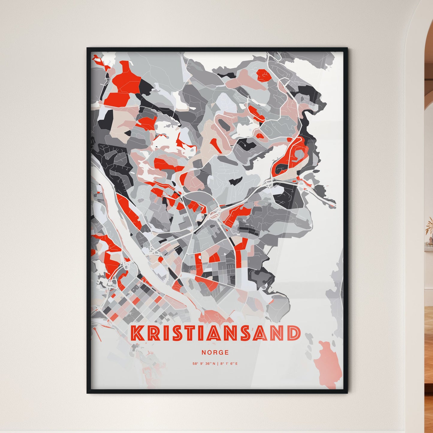 Colorful KRISTIANSAND NORWAY Fine Art Map Modern