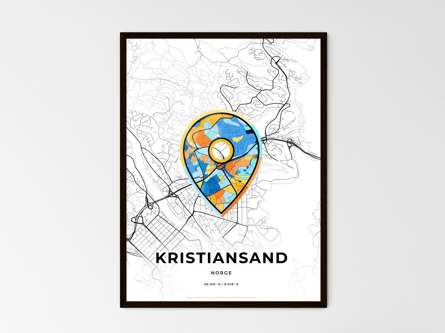 Kristiansand Norway wedding art map with pointer icon