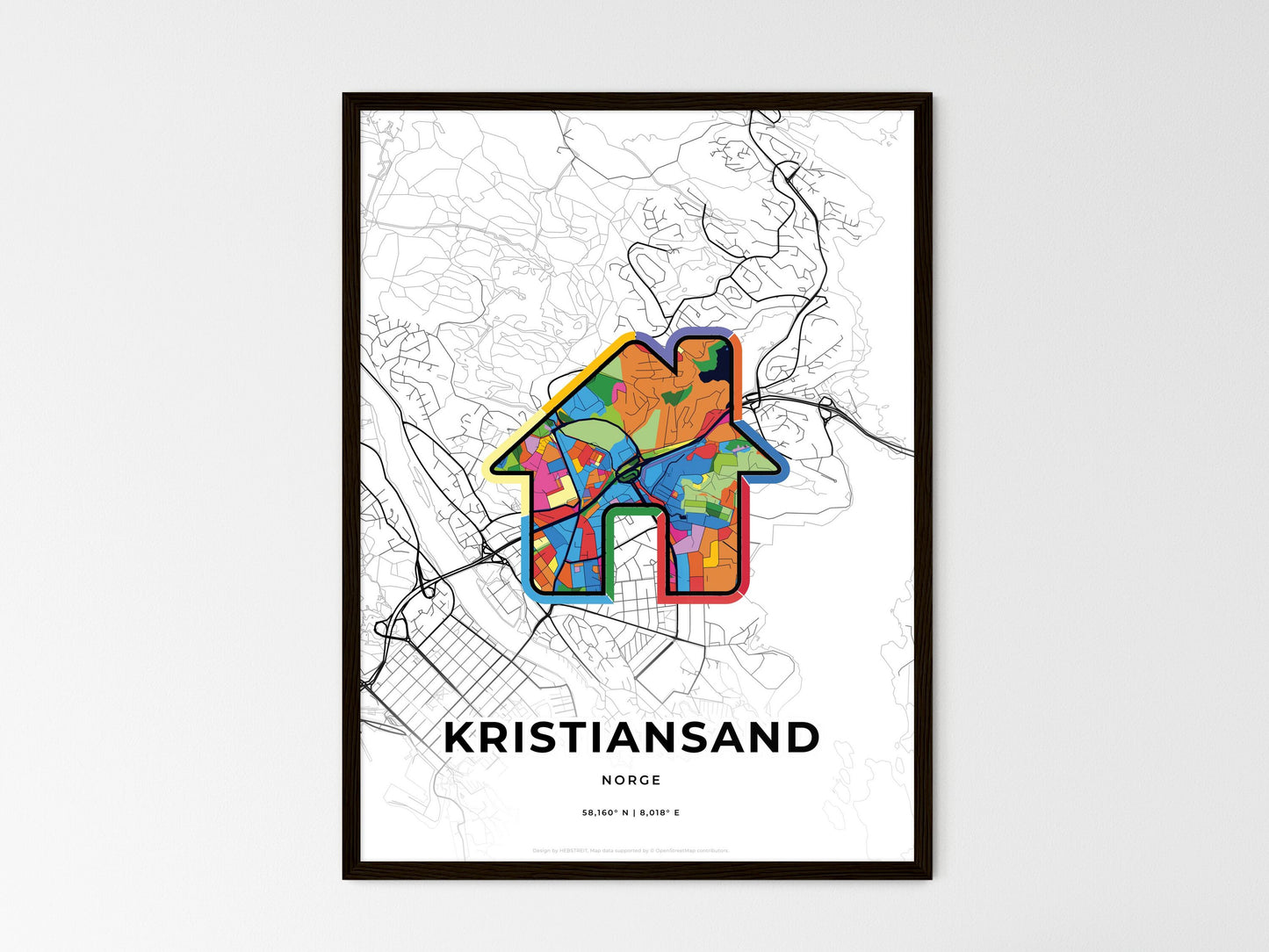 Kristiansand Norway wedding art map with home icon
