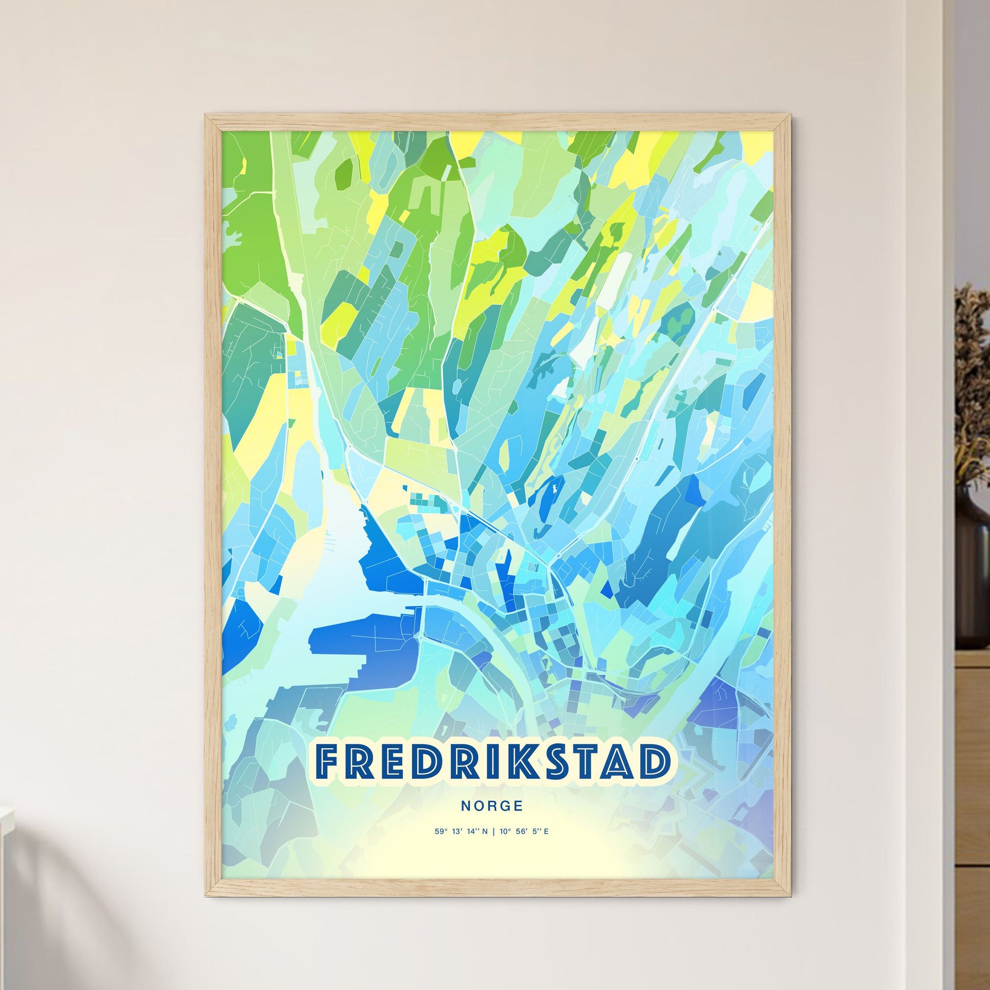 Colorful FREDRIKSTAD NORWAY Fine Art Map Cool Blue