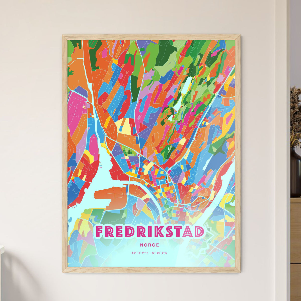 Colorful FREDRIKSTAD NORWAY Fine Art Map Crazy Colors