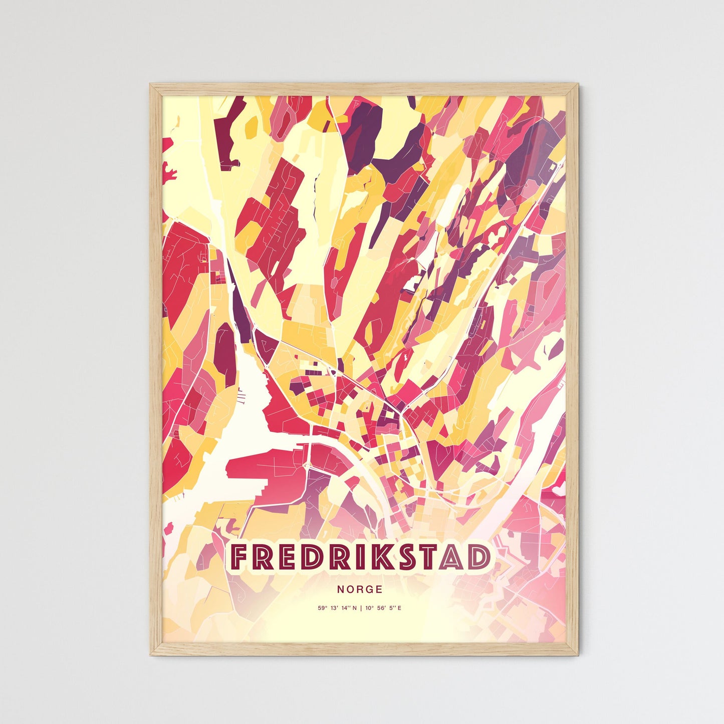 Colorful FREDRIKSTAD NORWAY Fine Art Map Hot Red