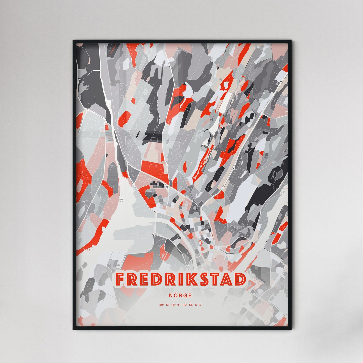 Colorful FREDRIKSTAD NORWAY Fine Art Map Modern