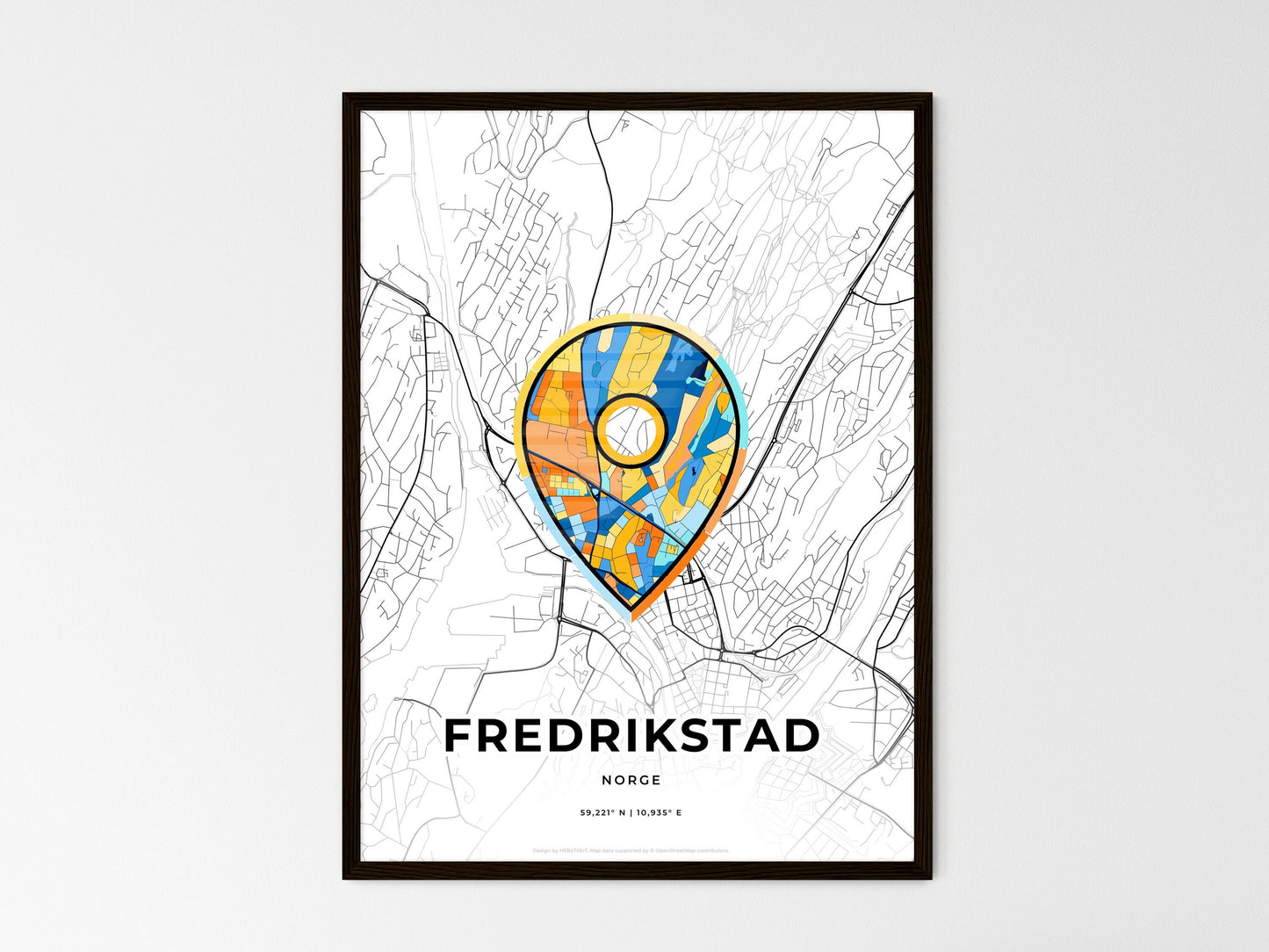 Fredrikstad Norway wedding art map with pointer icon