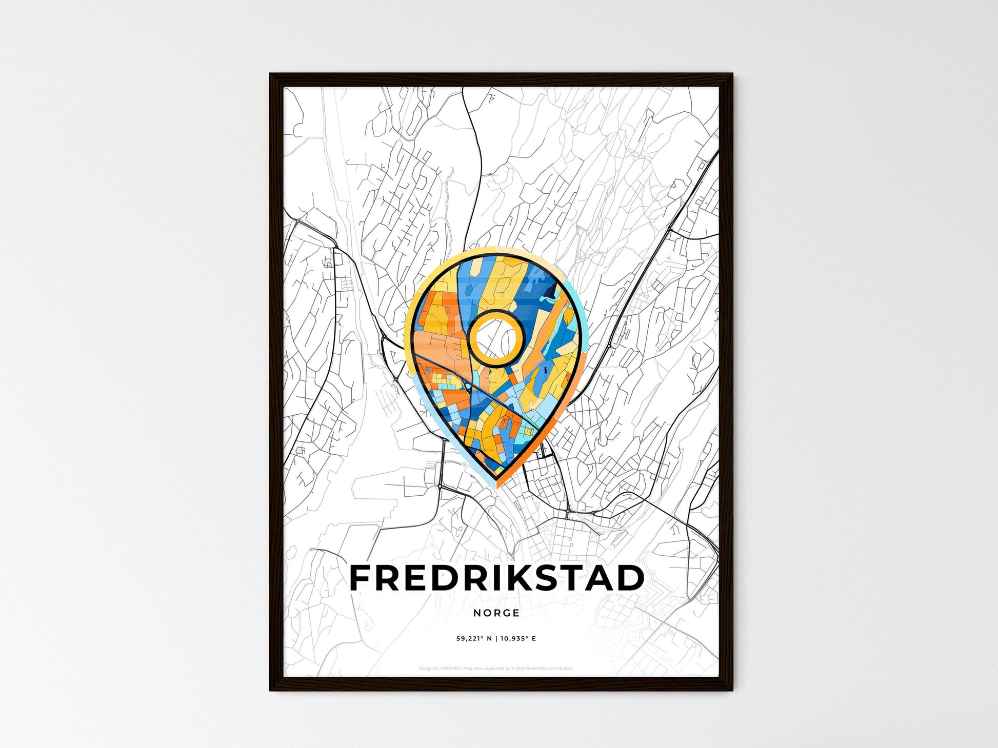 Fredrikstad Norway wedding art map with pointer icon