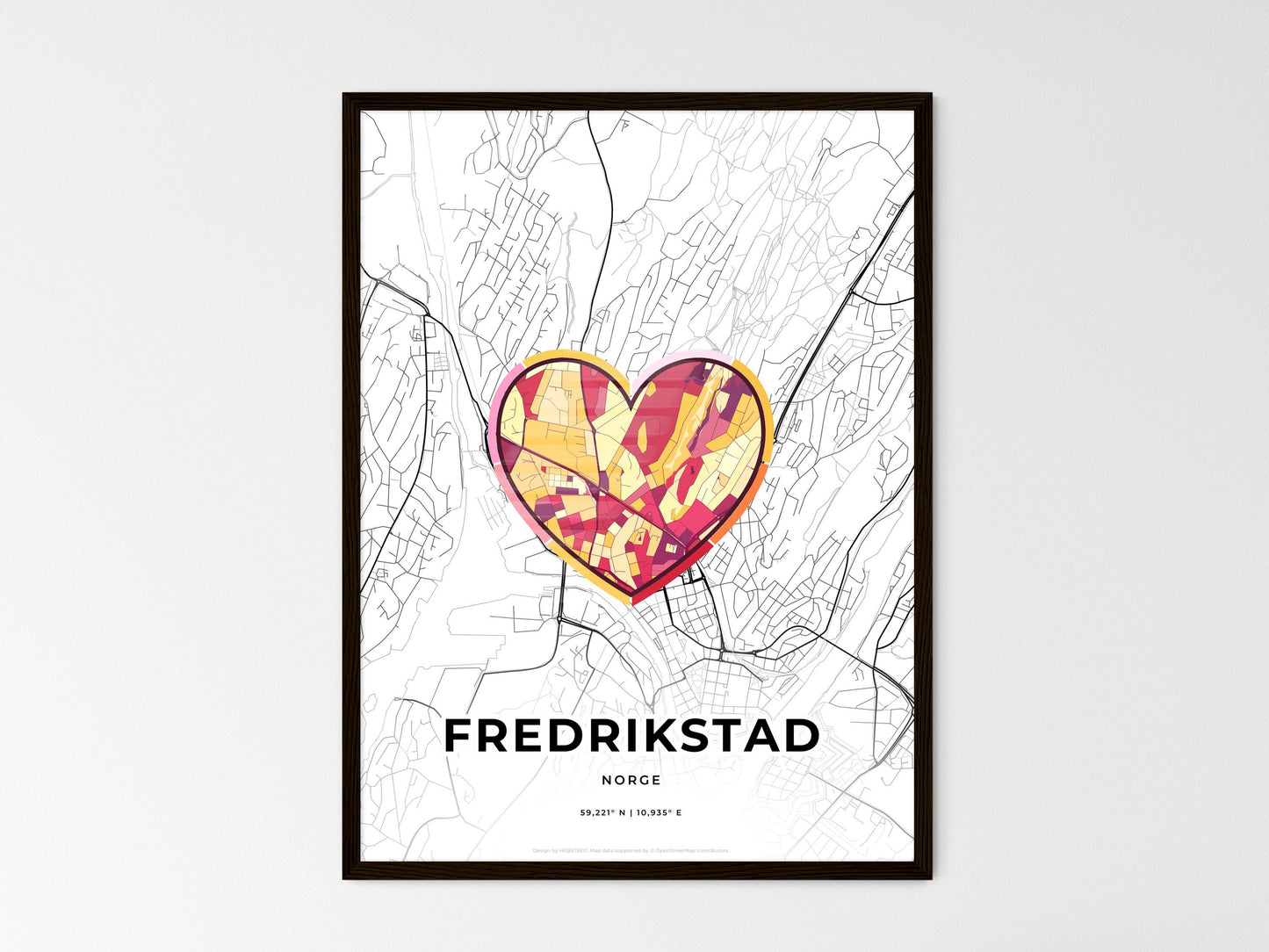 Fredrikstad Norway wedding art map with heart icon