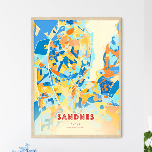 Colorful SANDNES NORWAY Fine Art Map Blue Orange
