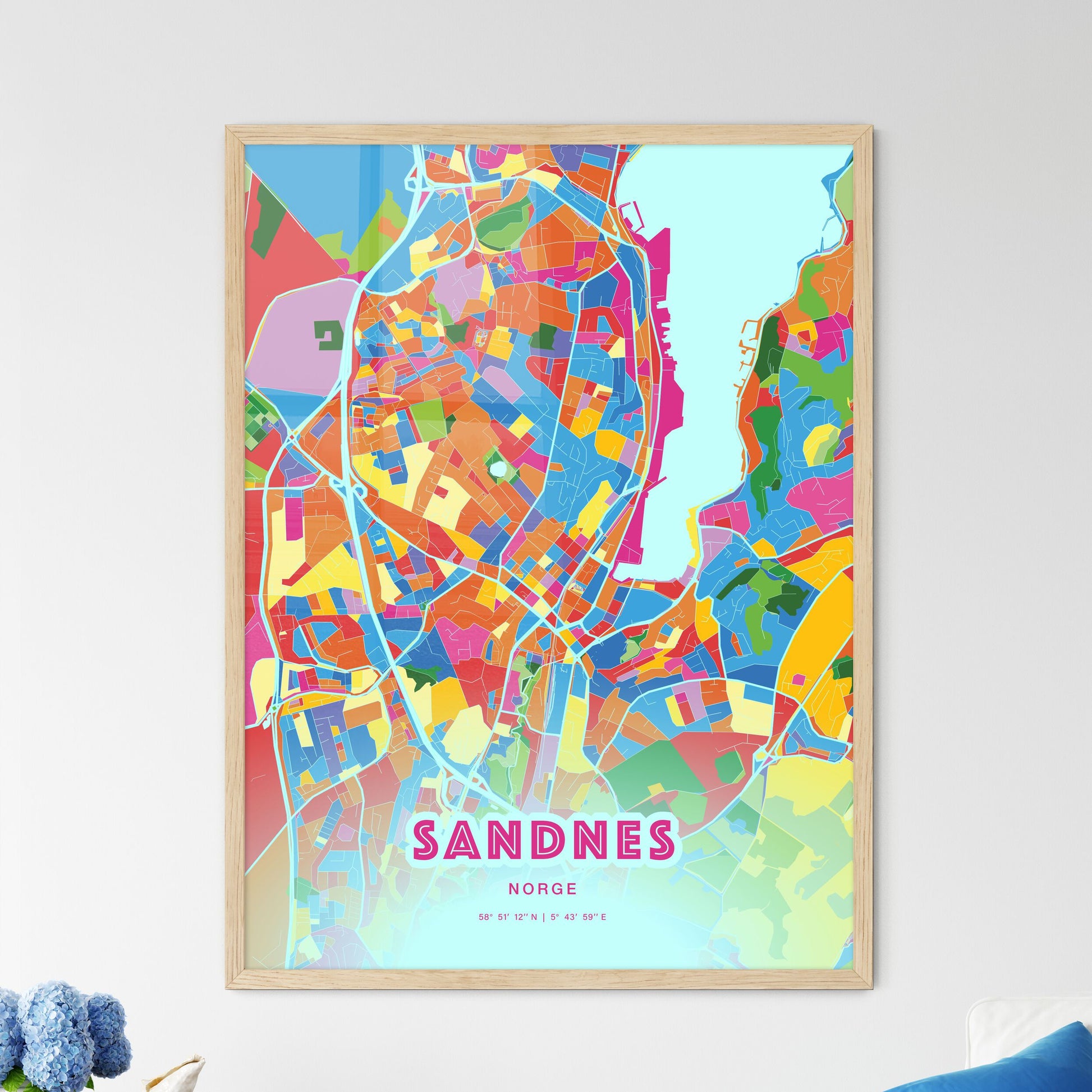 Colorful SANDNES NORWAY Fine Art Map Crazy Colors